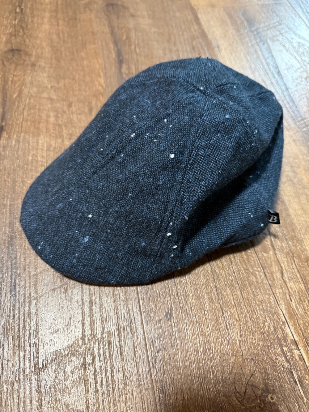 Men's Black Tweed Flat Cap with Fleck Detail - B Tag